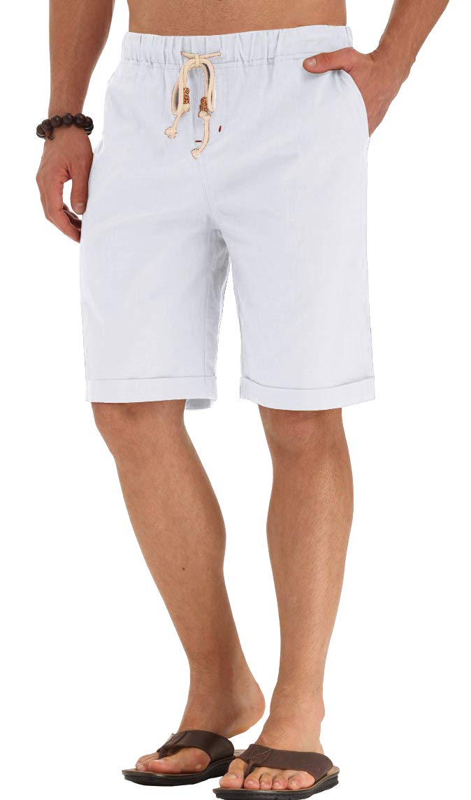 NITAGUT Men's Linen Casual Classic Fit Short White XS - Image 1